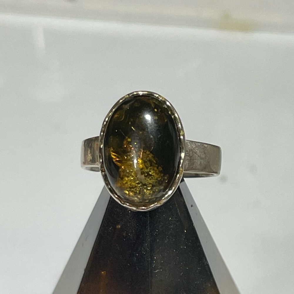 Sterling and natural Amber ring